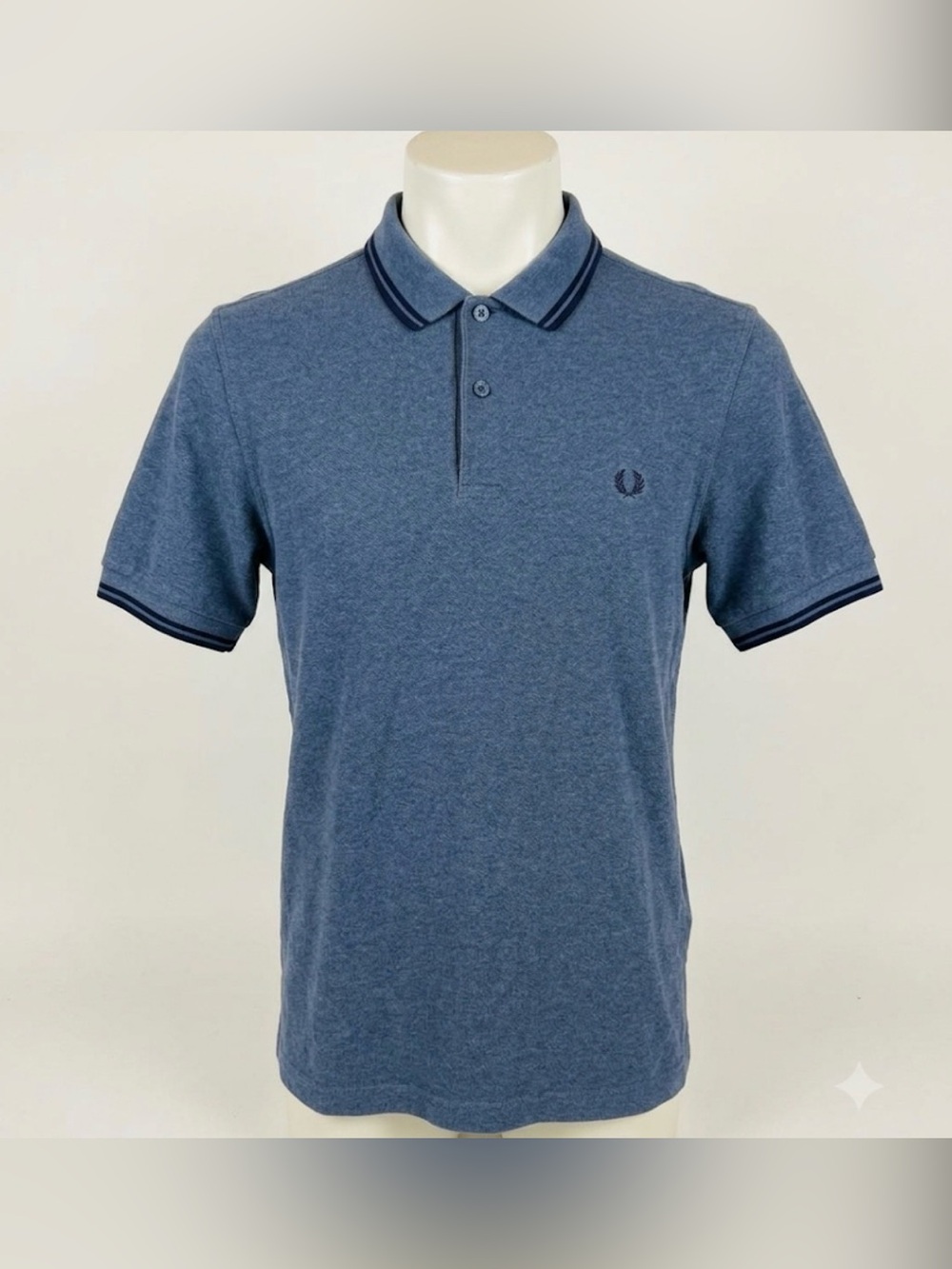Fred Perry Mens Polo Shirt Medium Slim Fit Blue Heathered Twin Tipped M3600